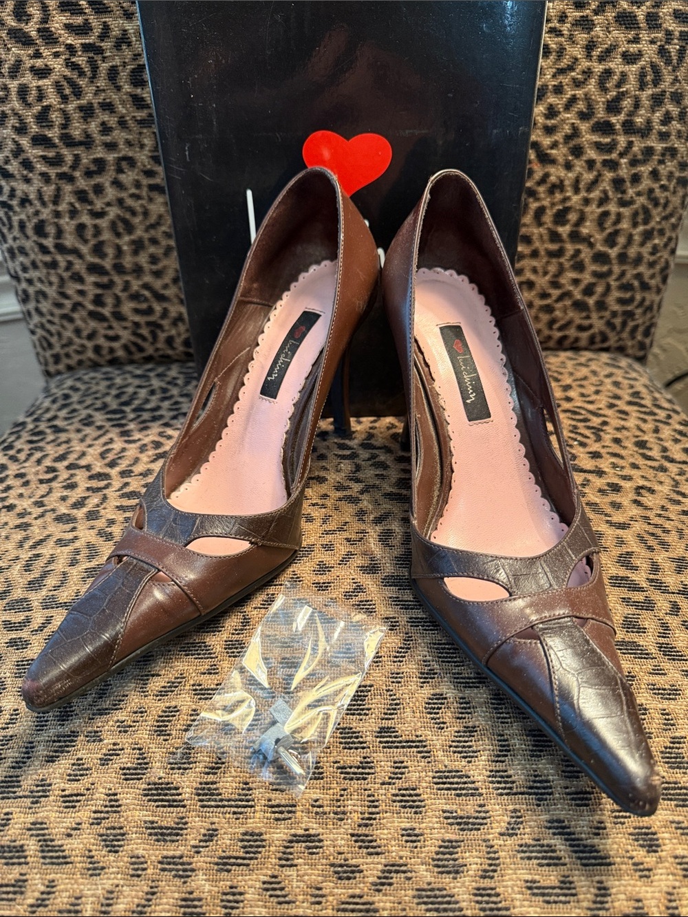 Worn Once. Brown Pointed Toe Women’s Pumps - Heart Label. Original Box.